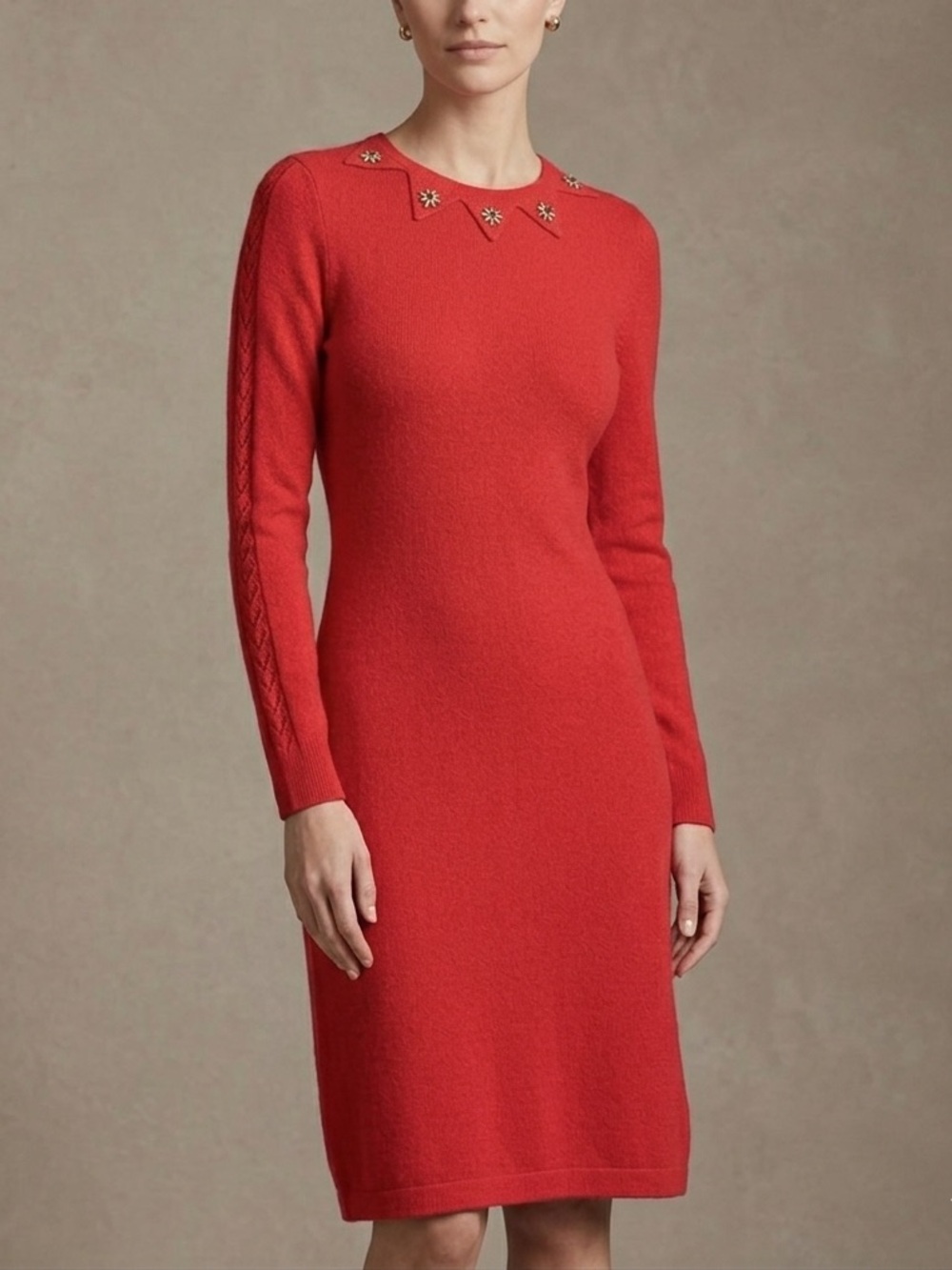 Vintage Steve Fabrikant Wool Rayon knit Dress Size L Hot Red Neiman Marcus*READ